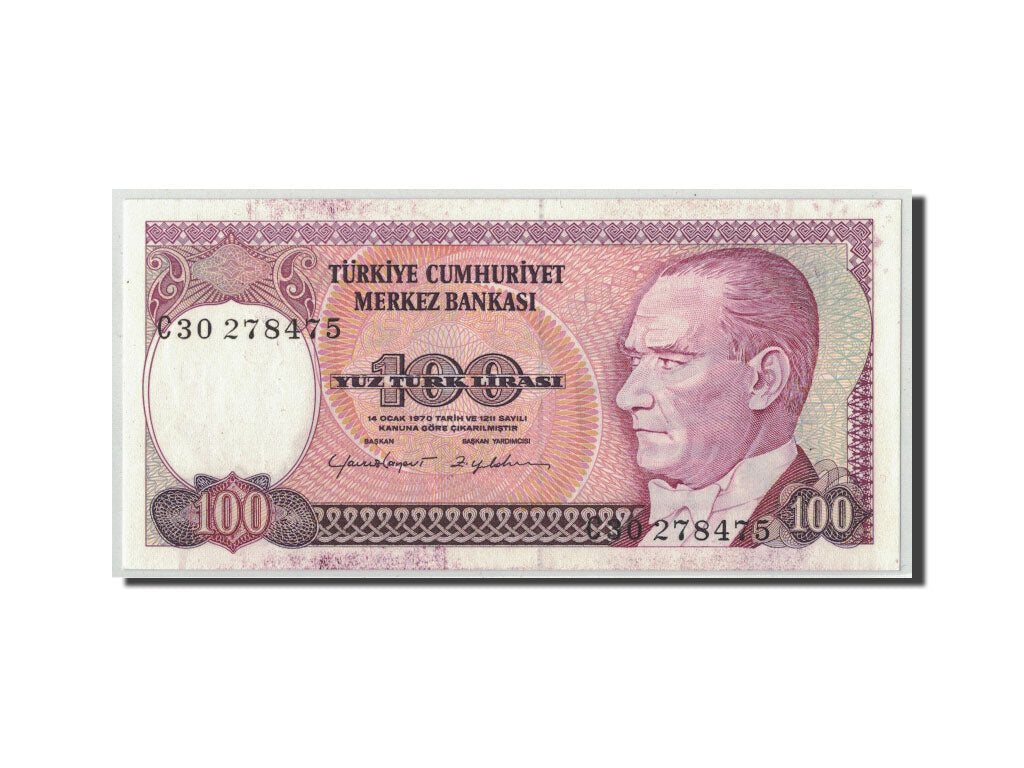 Banknote, Turkey, 100 Lira, L.1970, 1970-01-14, KM:194b, UNC(65-70)