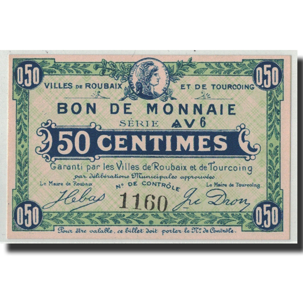 Banknote, Pirot:59-2050, 50 Centimes, Undated, France, UNC(65-70), Roubaix et