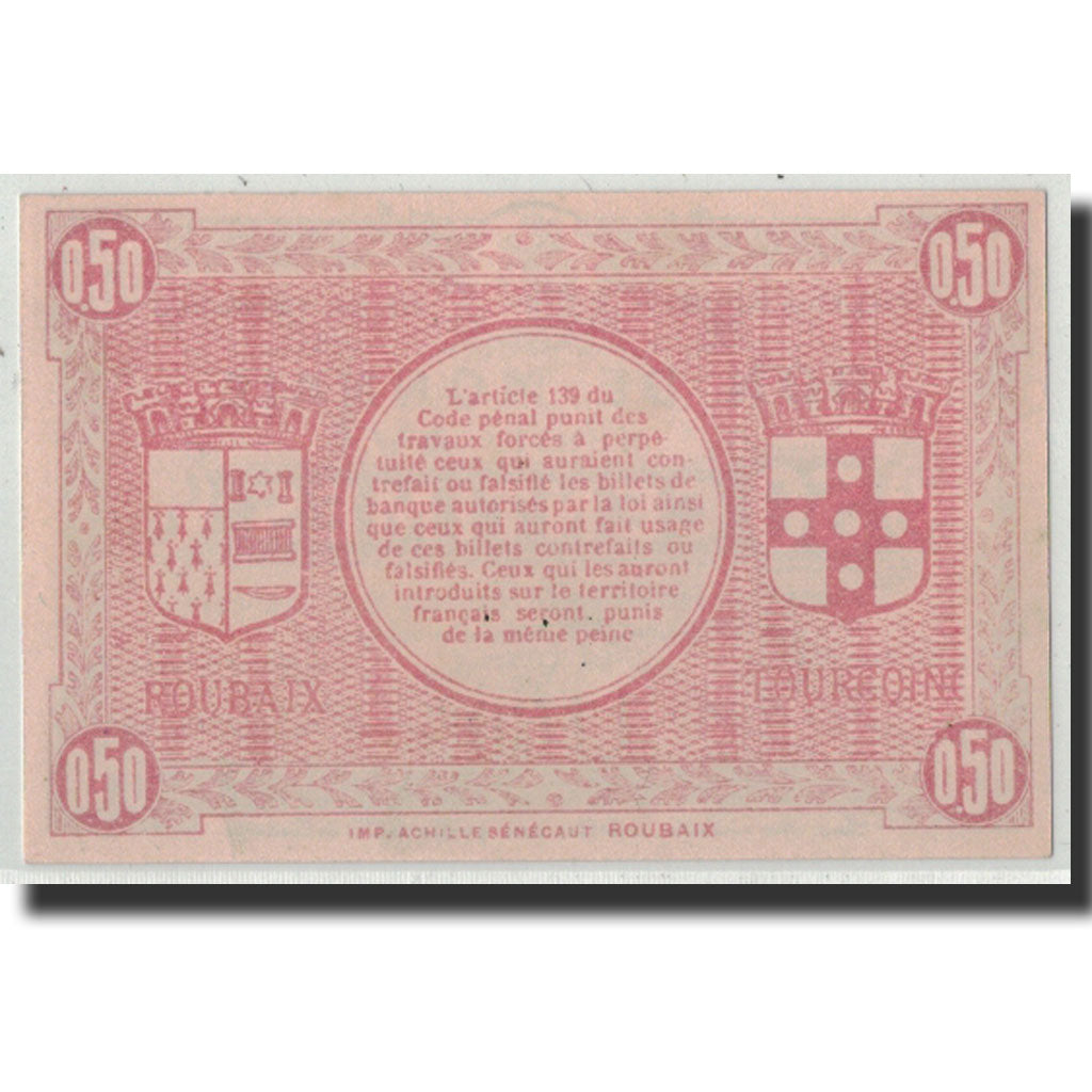 Banknote, Pirot:59-2050, 50 Centimes, Undated, France, UNC(65-70), Roubaix et