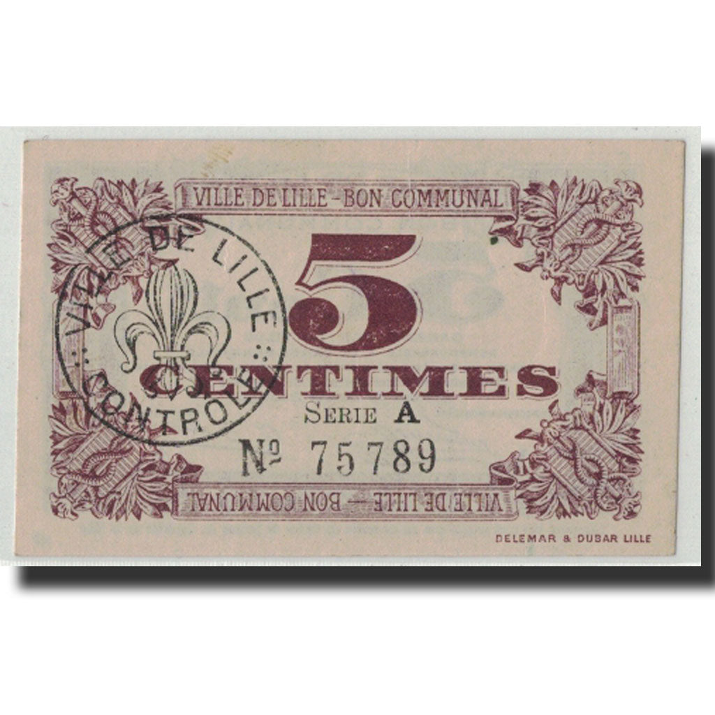 Banknote, Pirot:59-1630, 5 Centimes, 1917, France, AU(55-58), Lille