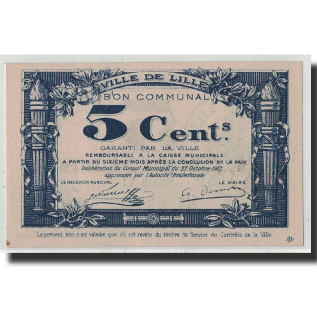 Banknote, Pirot:59-1630, 5 Centimes, 1917, France, UNC(63), Lille