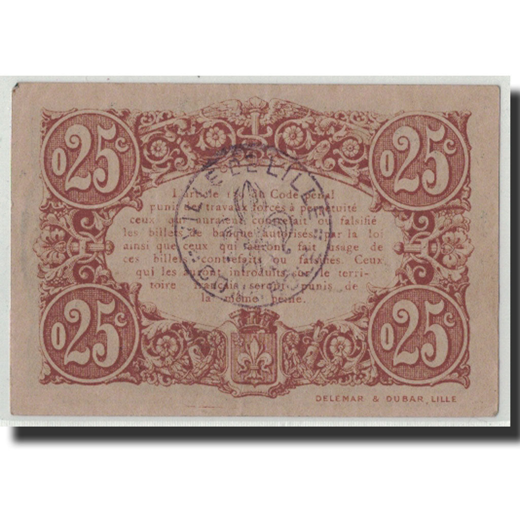 Banknote, Pirot:59-1621, 25 Centimes, 1917, France, EF(40-45), Lille