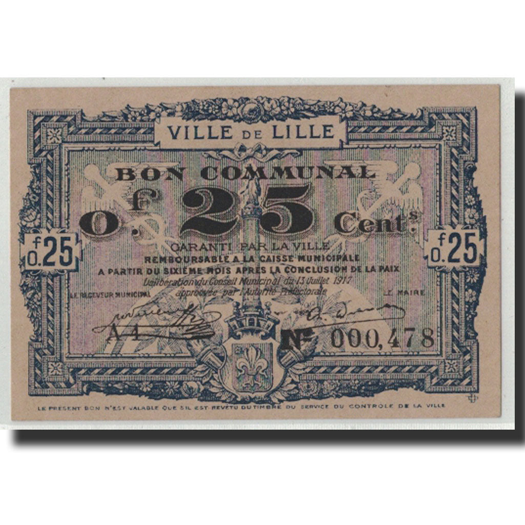 Banknote, Pirot:59-1621, 25 Centimes, 1917, France, UNC(63), Lille