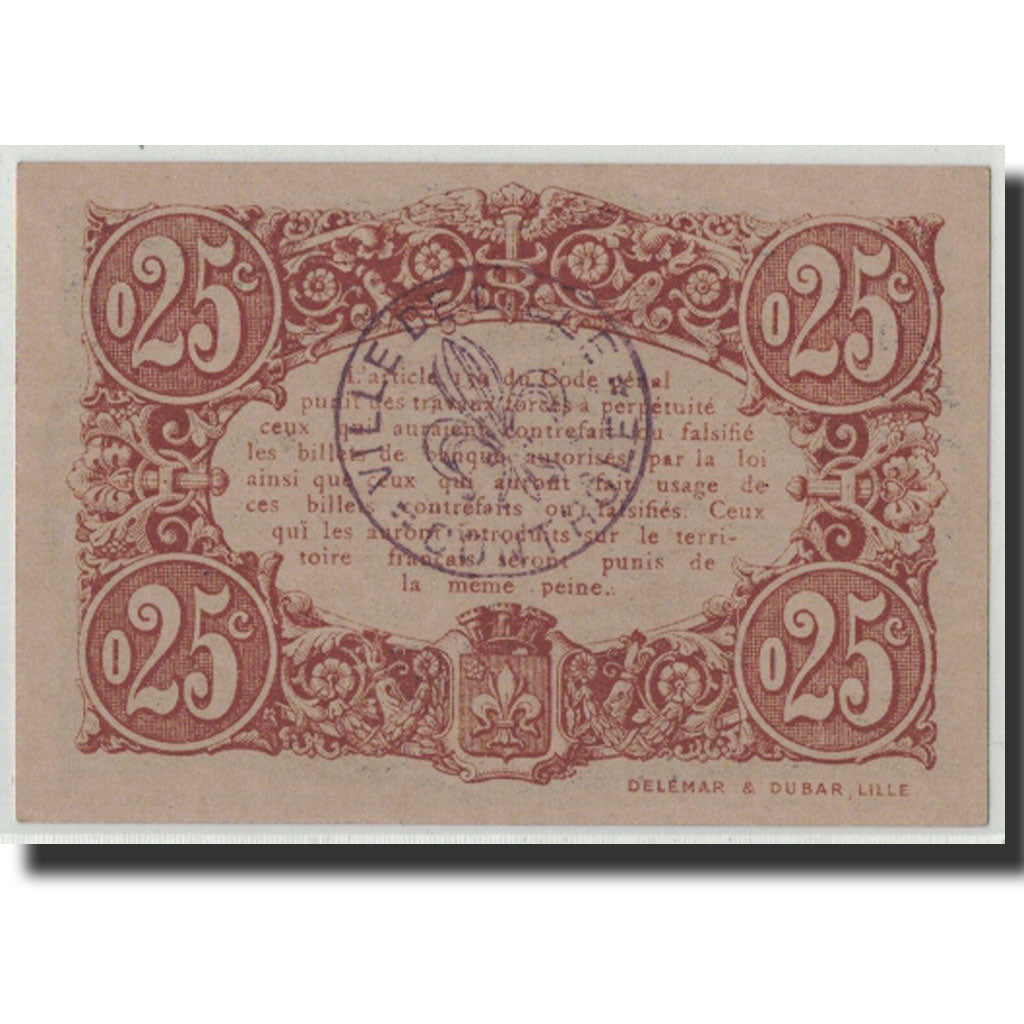 Banknote, Pirot:59-1621, 25 Centimes, 1917, France, UNC(63), Lille
