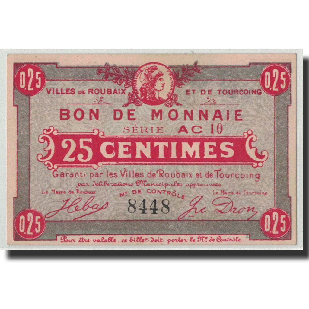 Banknote, Pirot:59-2049, 25 Centimes, Undated, France, UNC(63), Roubaix et