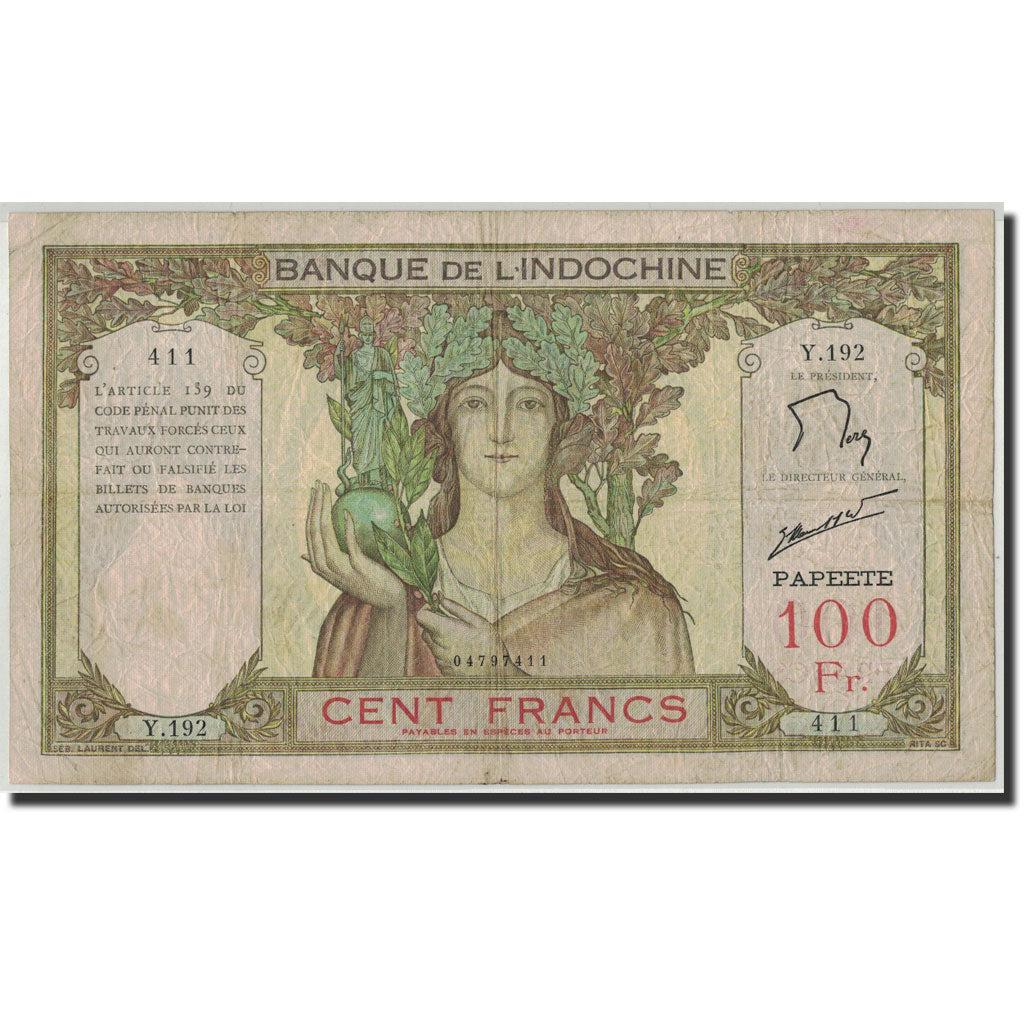 Banknote, Tahiti, 100 Francs, Undated (1939-65), KM:14d, VF(20-25)