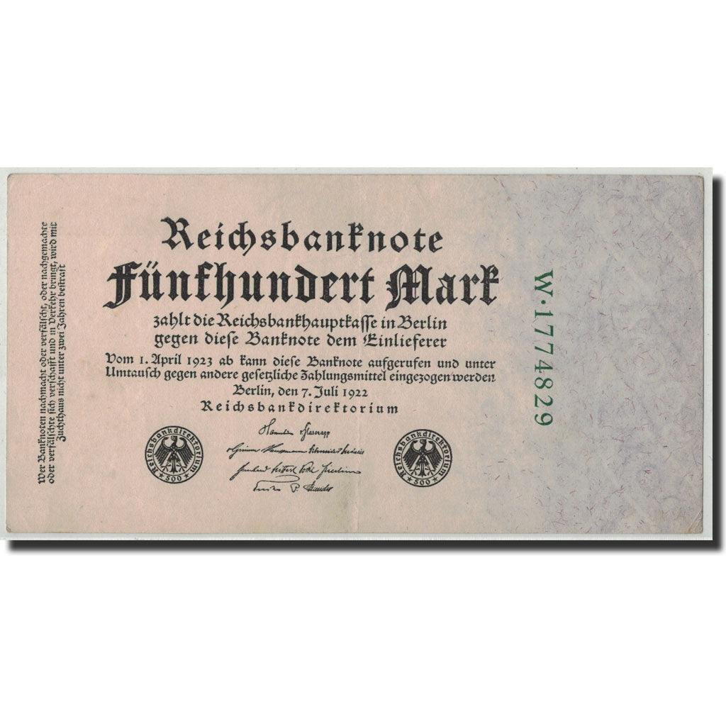Banknote, Germany, 500 Mark, 1922, 1922-07-07, KM:74b, AU(55-58)