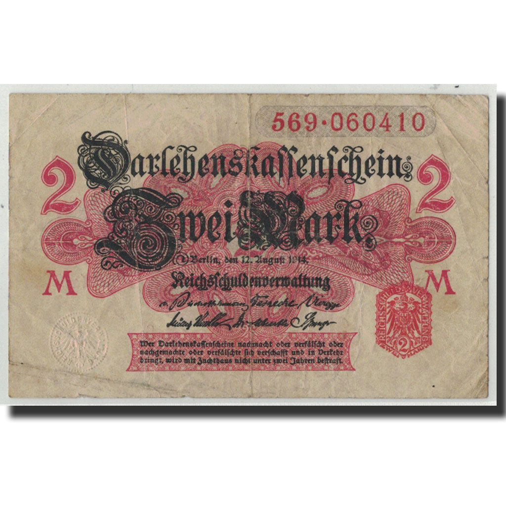 Deutschland, 2 Mark, 1914, KM:53, 1914-08-12, SGE+