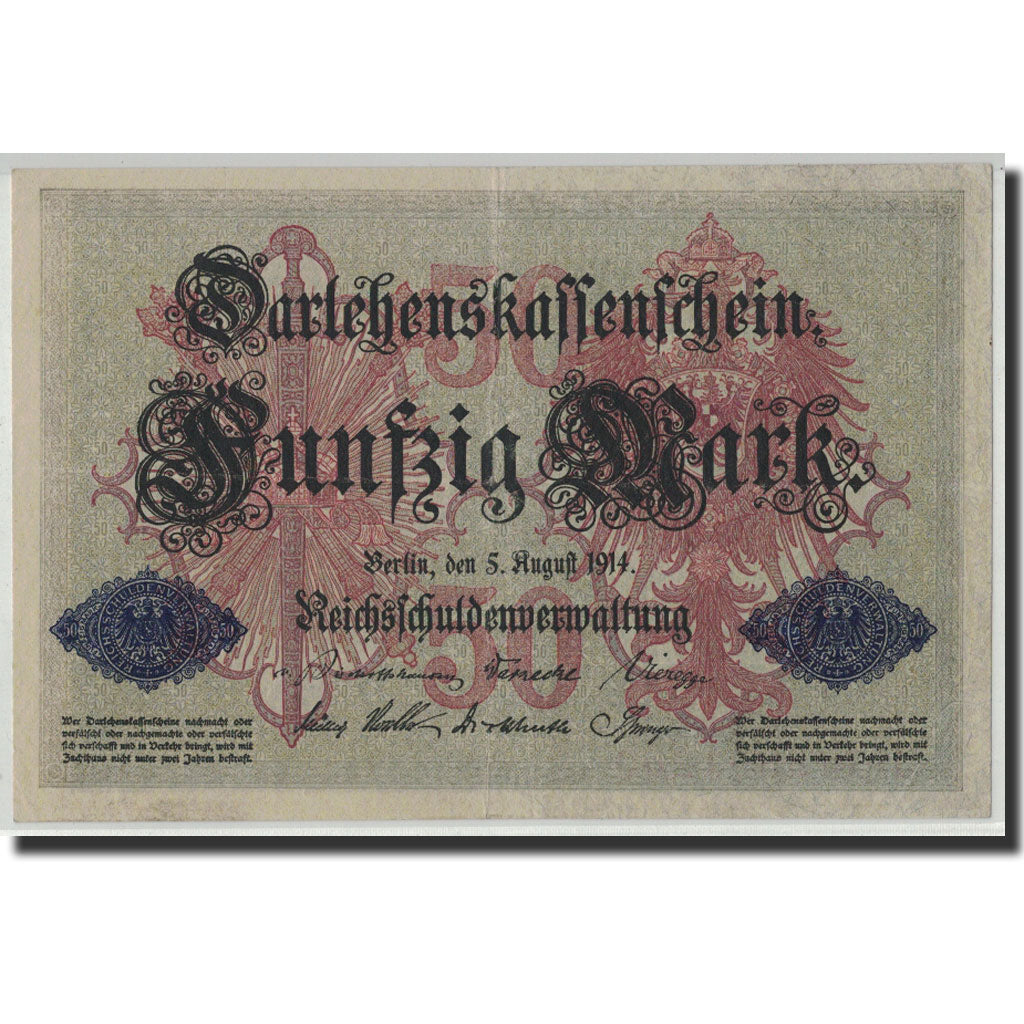 Geldschein, Deutschland, 50 Mark, 1914, 1914-08-05, KM:49b, SS+