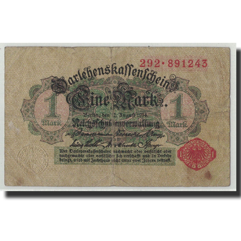 Geldschein, Deutschland, 1 Mark, 1914, 1914-08-12, KM:51, SGE