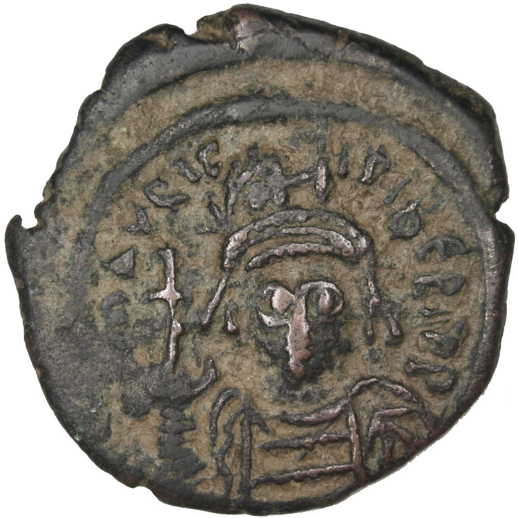 Münze, Maurice Tiberius, Half Follis, Constantinople, SS, Kupfer, Sear:497