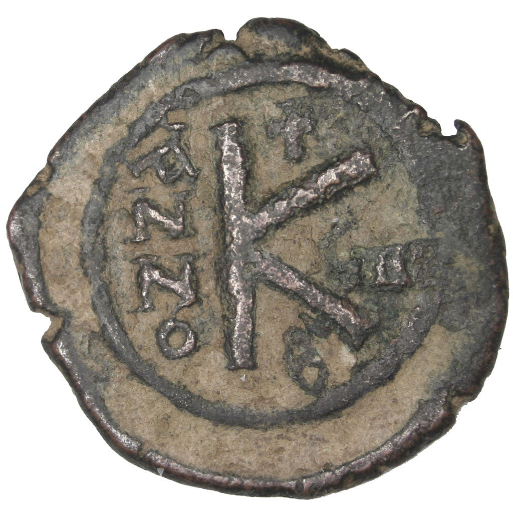 Münze, Maurice Tiberius, Half Follis, Constantinople, SS, Kupfer, Sear:497