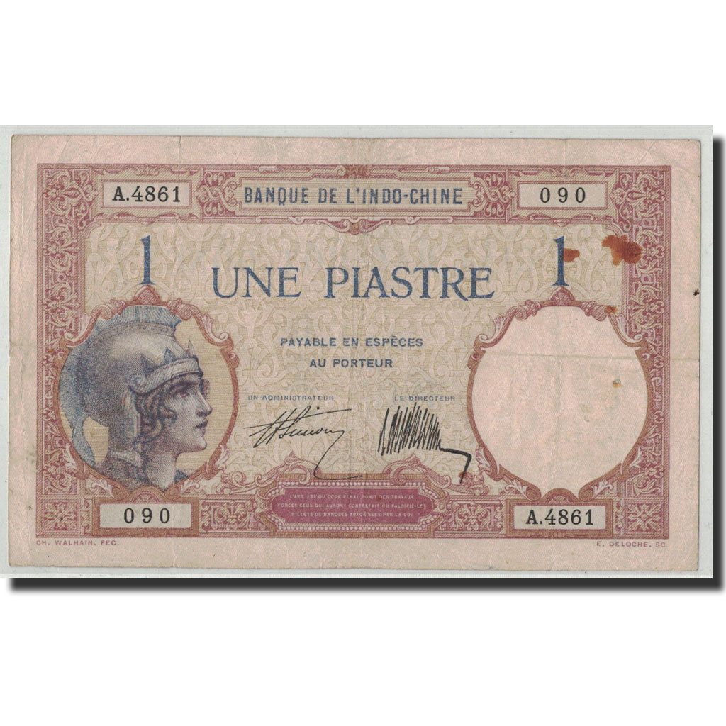 Billet, FRENCH INDO-CHINA, 1 Piastre, Undated (1927-31), KM:48b, TB+