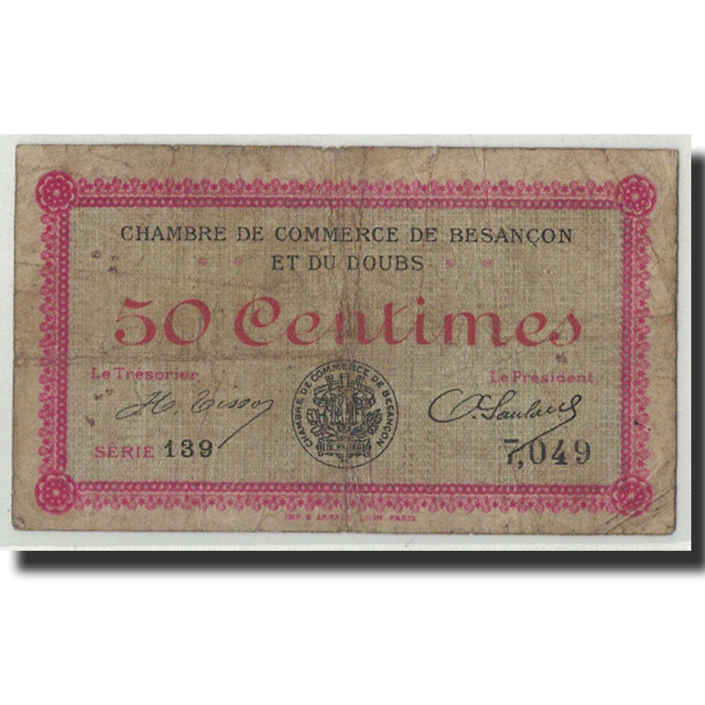 Geldschein, Frankreich, Besançon, 50 Centimes, 1915, SGE, Pirot:25-1