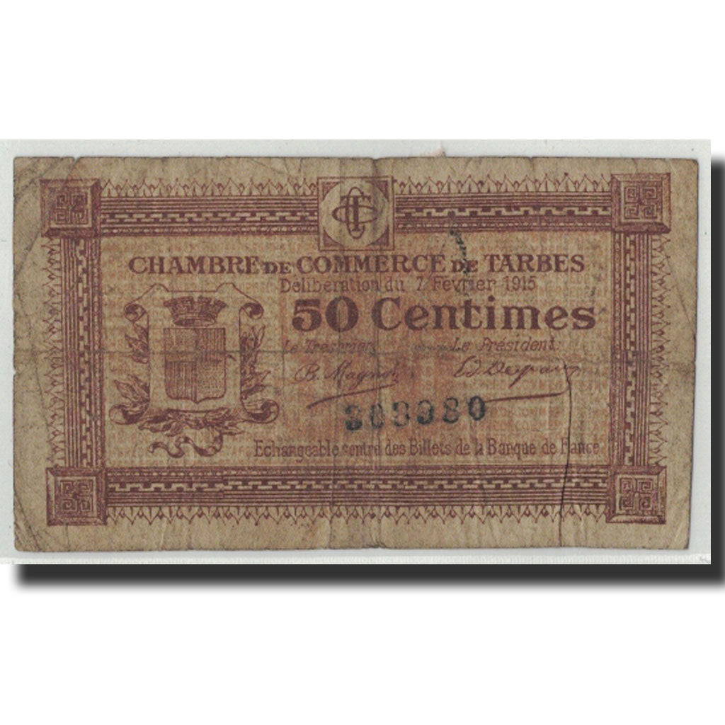 Banknot, Francja, Tarbes, 50 Centimes, 1915, VG(8-10), Pirot:120-1