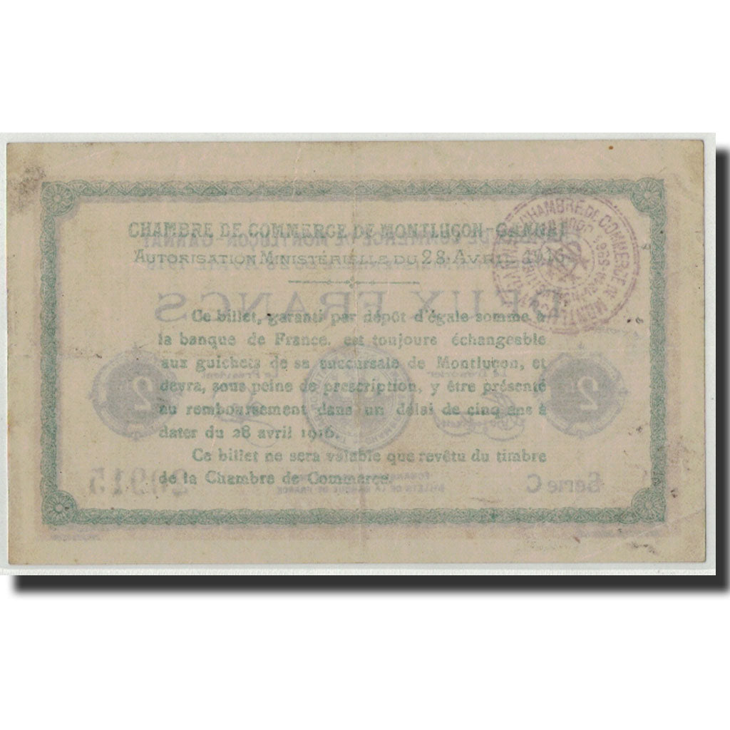 Banknote, Pirot:84-26, 2 Francs, 1916, France, AU(50-53), Montluçon