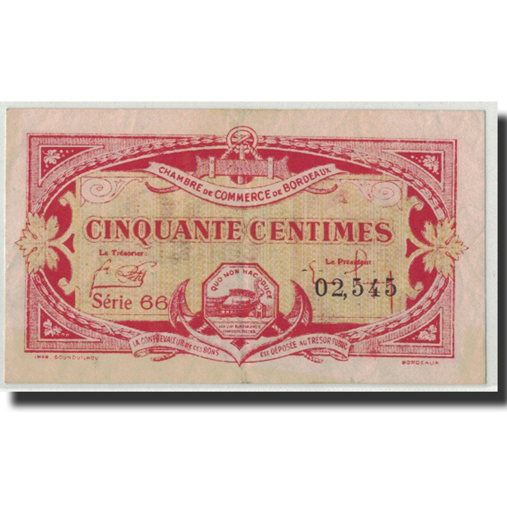 Banknote, Pirot:30-24, 50 Centimes, 1920, France, EF(40-45), Bordeaux