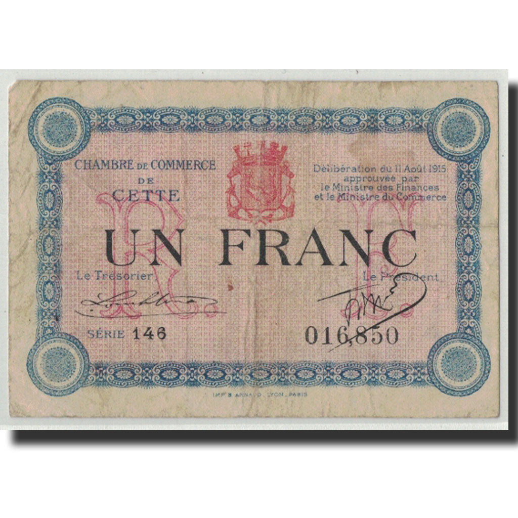 Billete, 1 Franc, Pirot:41-5, 1915, Francia, RC, Sète