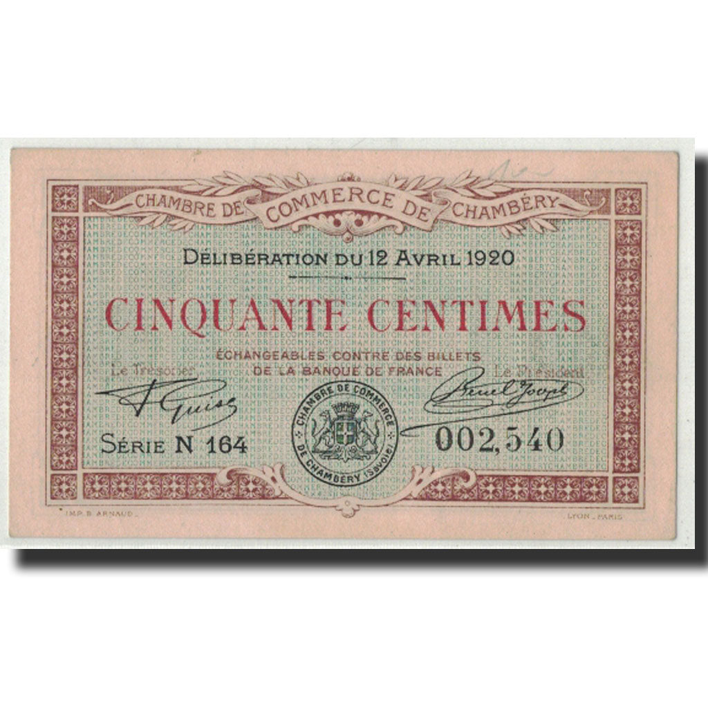 Banknote, Pirot:44-11, 50 Centimes, 1920, France, UNC(63), Chambéry