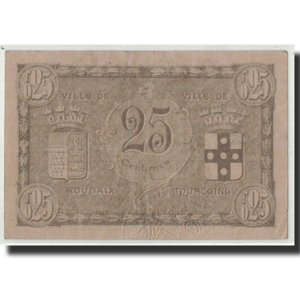 Banknote, Pirot:59-2151, 25 Centimes, 1917, France, AU(55-58), Roubaix et