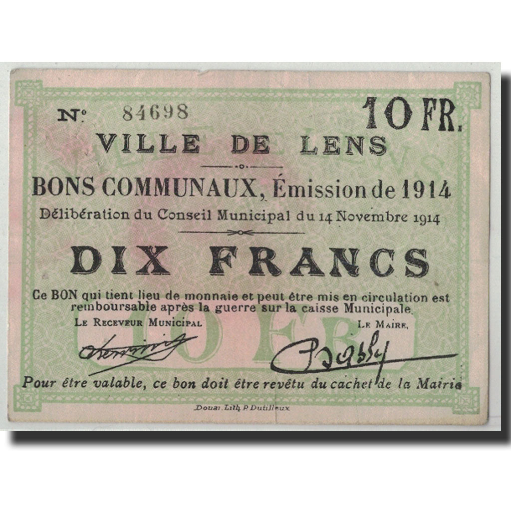 Biljet, Pirot:62-793, 10 Francs, 1914, Frankrijk, TTB, Lens