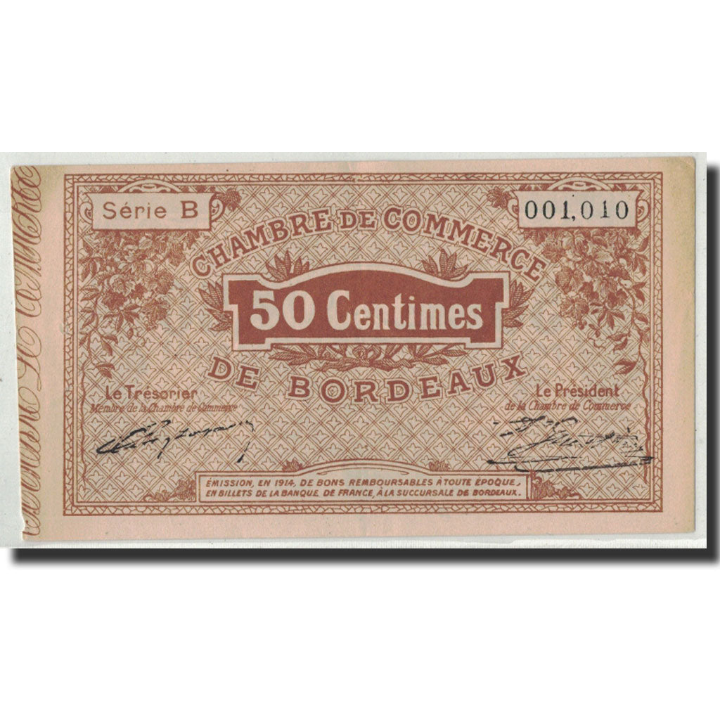 Banknote, Pirot:30-1, 50 Centimes, Undated, France, AU(55-58), Bordeaux