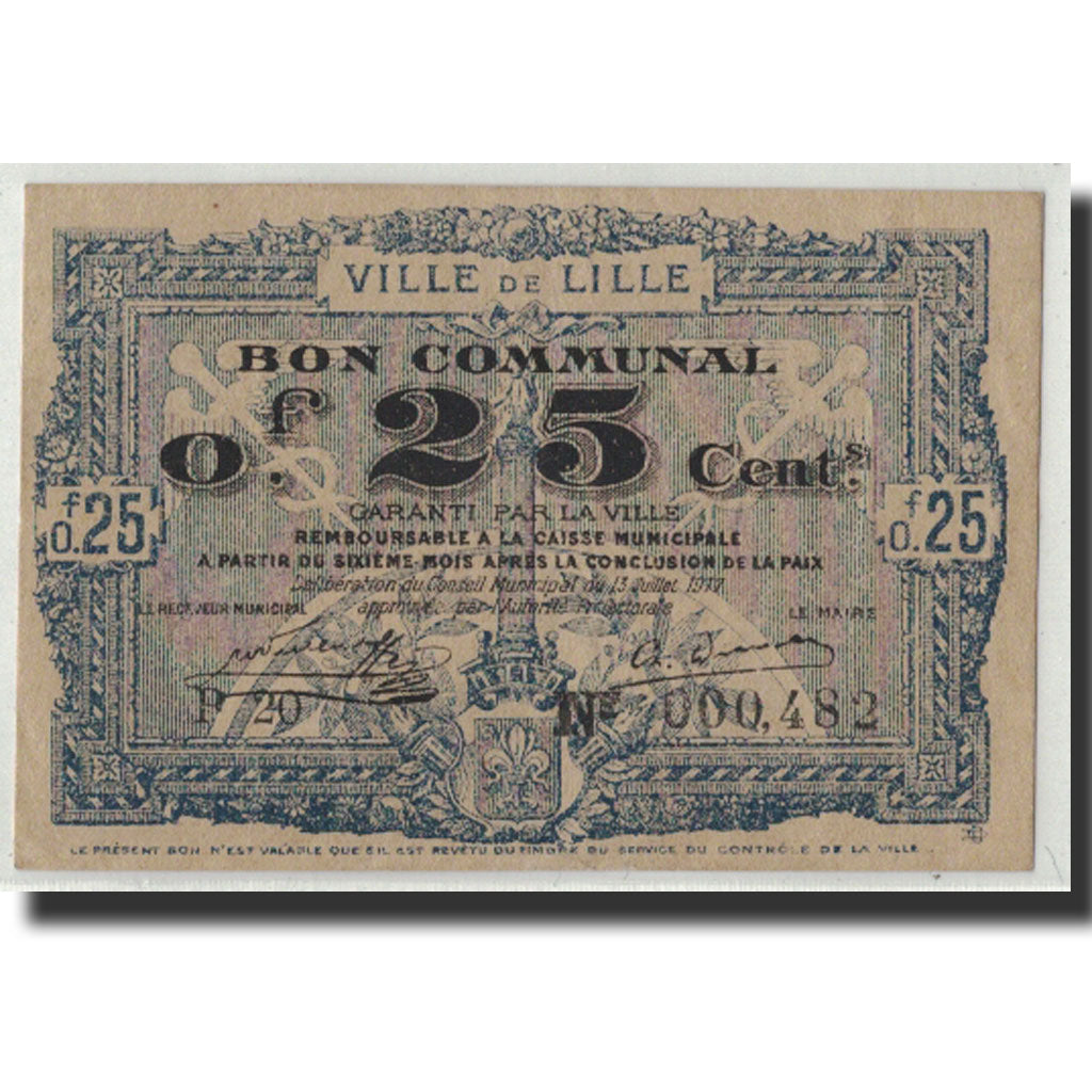 Banknote, Pirot:59-1621, 25 Centimes, 1917, France, AU(55-58), Lille