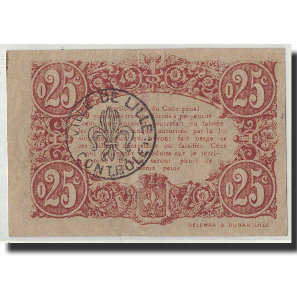 Banknote, Pirot:59-1621, 25 Centimes, 1917, France, AU(55-58), Lille