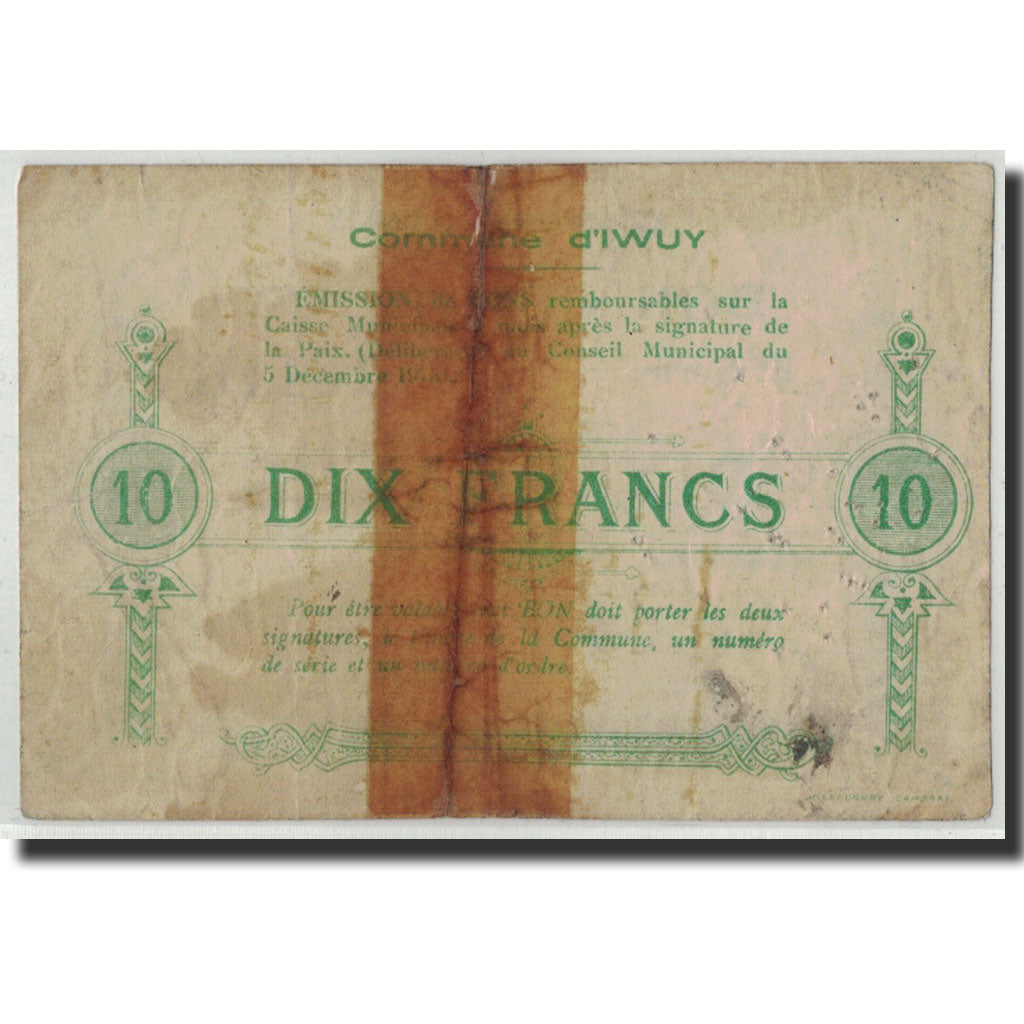 Banknote, Pirot:59-1407, 10 Francs, 1915, France, VG(8-10), Iwuy