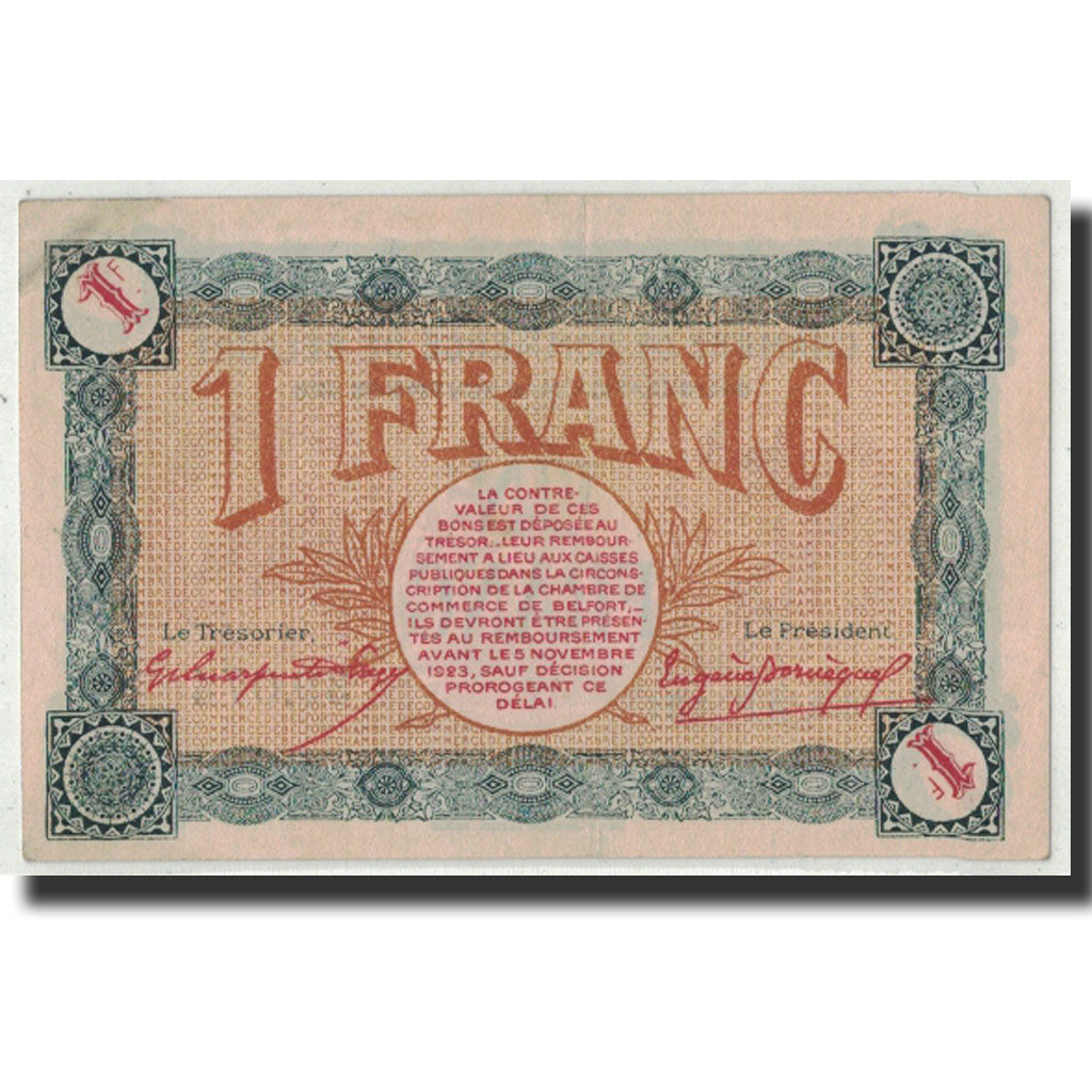 Geldschein, Frankreich, Belfort, 1 Franc, 1918, SS+, Pirot:23-40