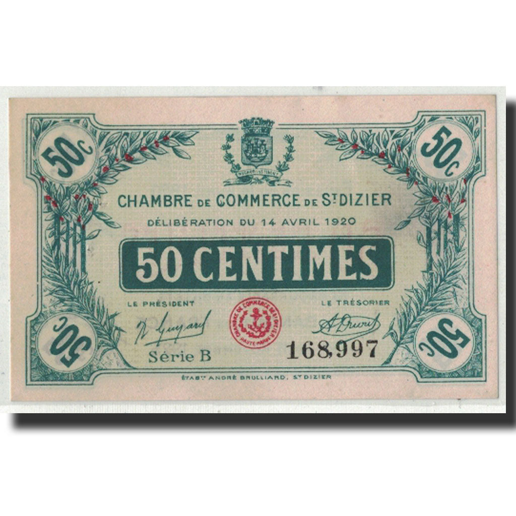 Banknote, Pirot:113-17, 50 Centimes, 1920, France, UNC(63), Saint-Dizier