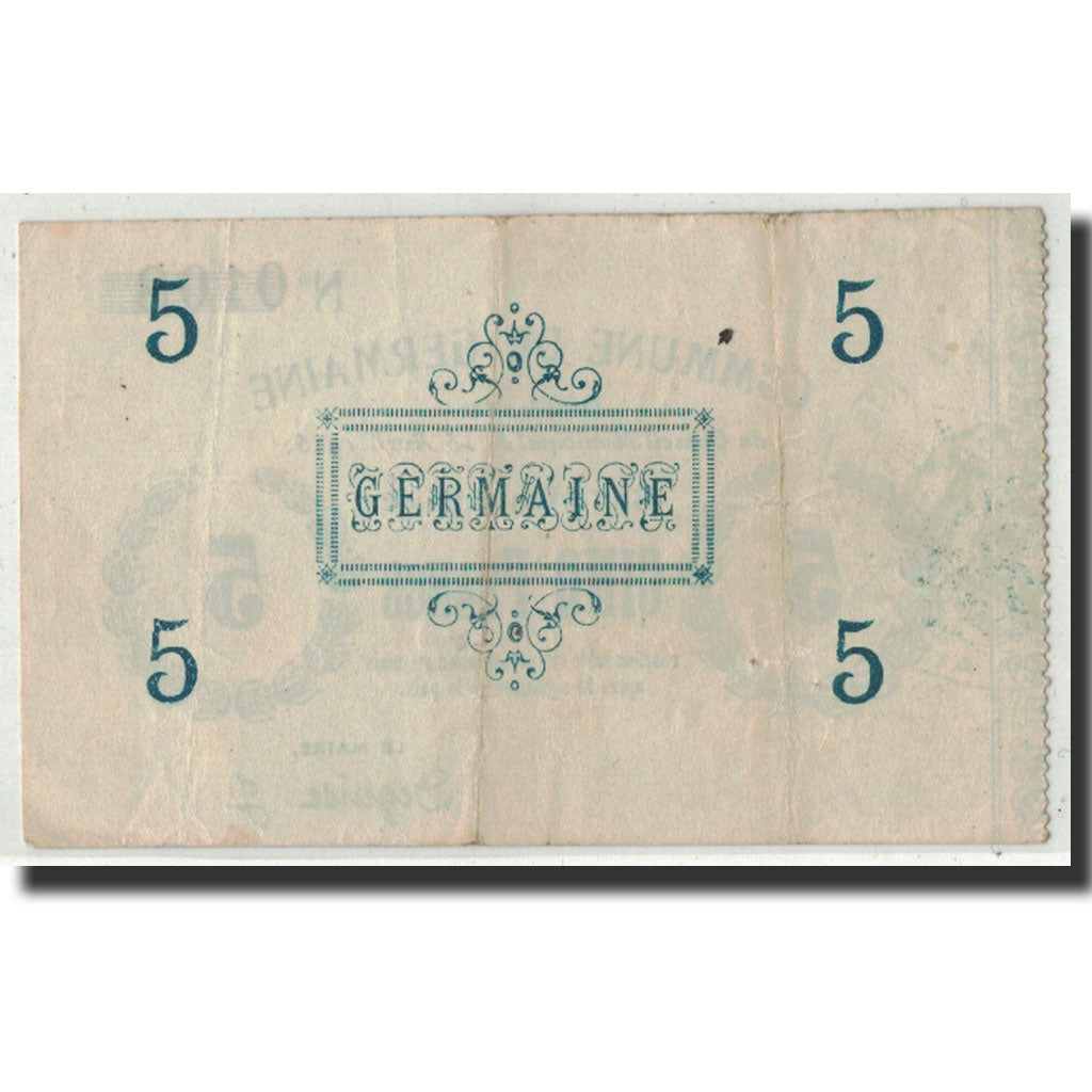 Biljet, Pirot:02-1054, 5 Francs, 1915, Frankrijk, TTB, Germaine