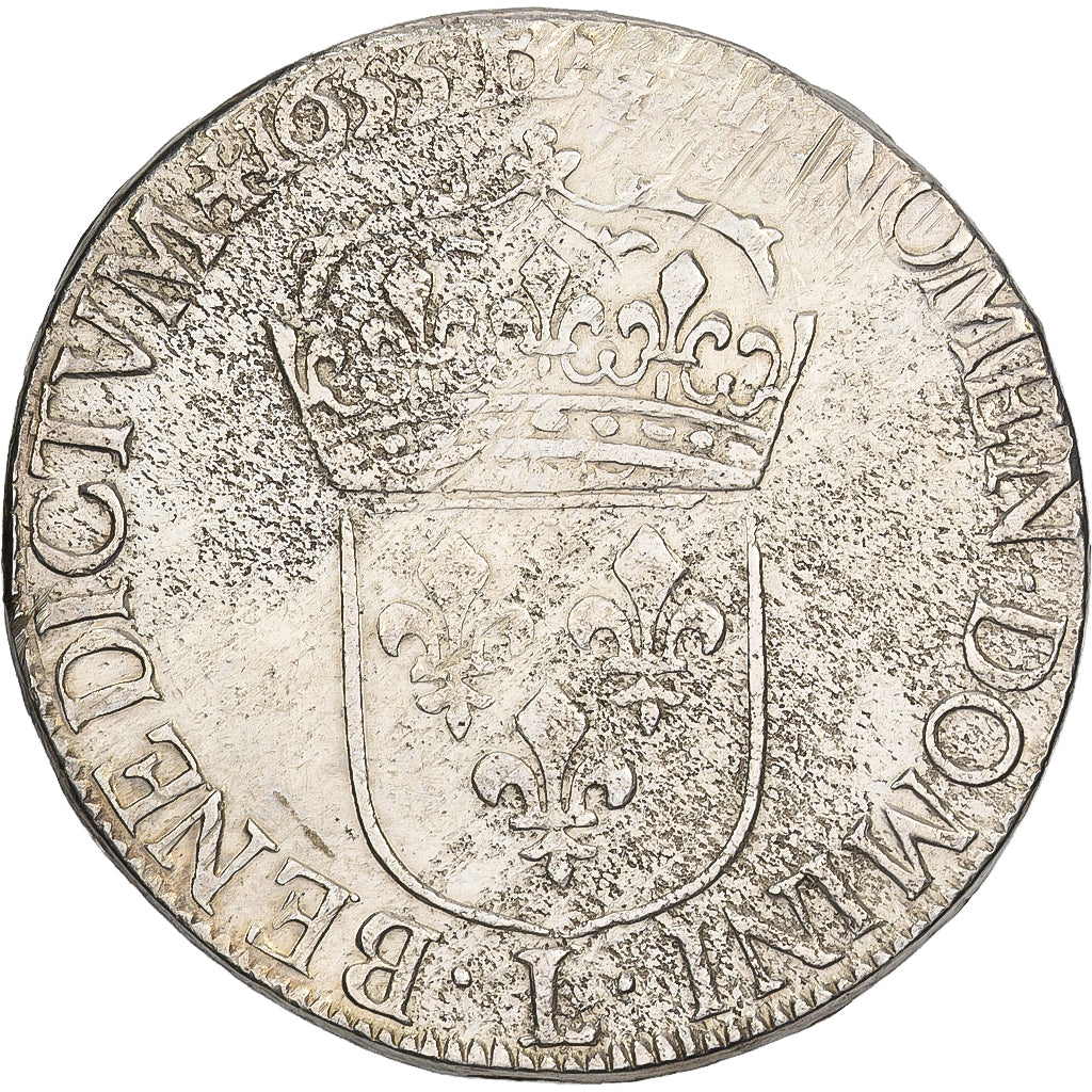 France, Louis XIV, Écu à la mèche longue, 1653, Bayonne, Silver, EF(40-45)