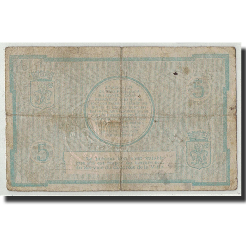 Banknote, Pirot:59-1602, 5 Francs, 1914, France, VF(20-25), Lille
