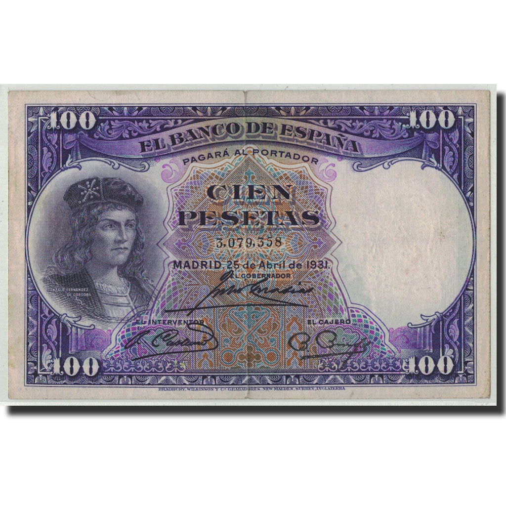Biljet, Spanje, 100 Pesetas, 1931, 1931-04-25, KM:83, TB