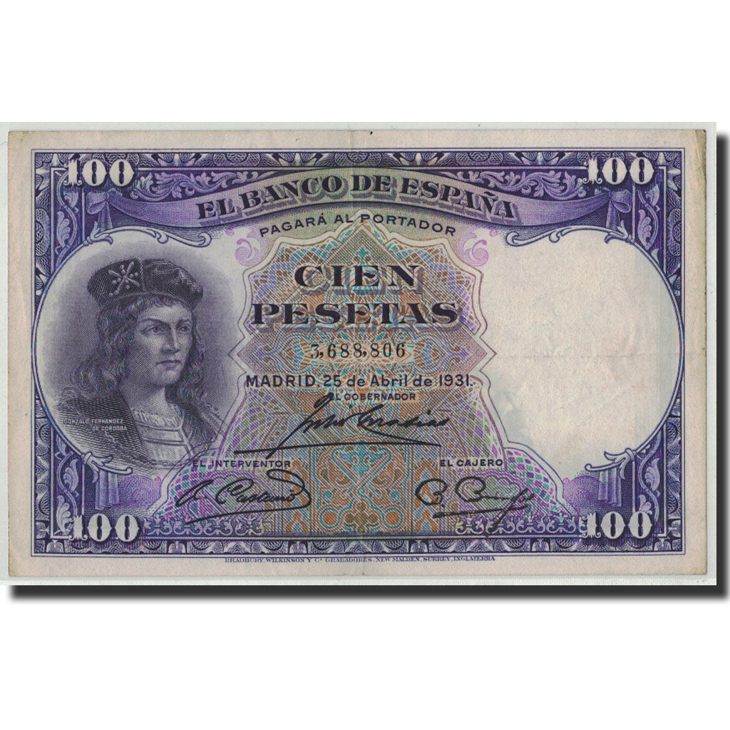 Biljet, Spanje, 100 Pesetas, 1931, 1931-04-25, KM:83, TB+