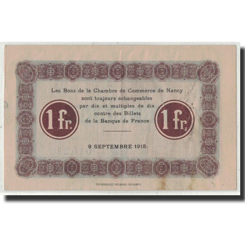 Banconote, Pirot:87-3, BB, Nancy, 1 Franc, 1915, Francia
