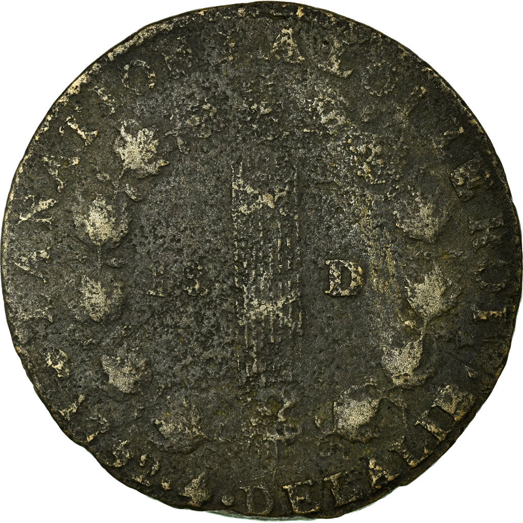 Moneta, Francja, 12 deniers françois, 12 Deniers, 1792, Lyon, VF(30-35)