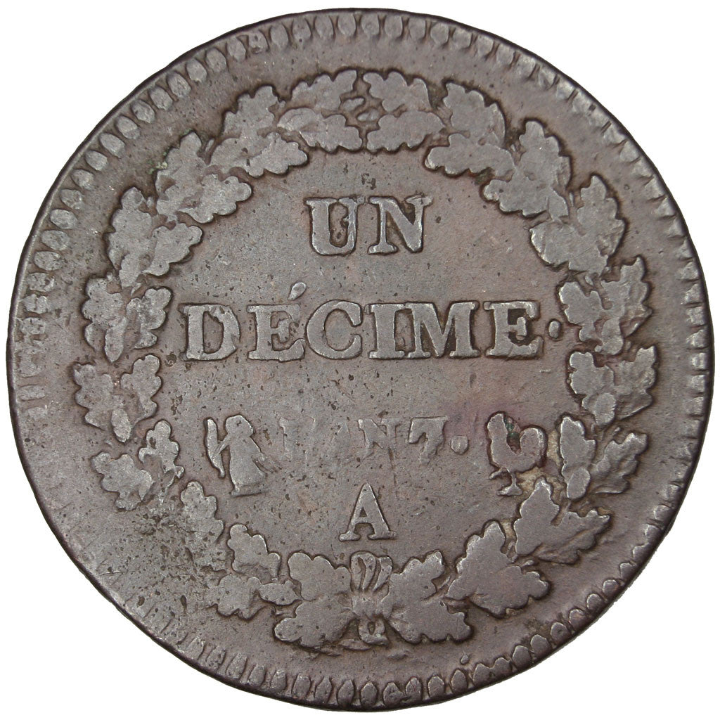 Coin, France, Dupré, Decime, 1798, Paris, VF(30-35), Bronze, Gadoury:187