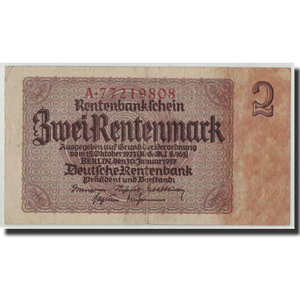 Banknote, Germany, 2 Rentenmark, 1937, 1937-01-30, KM:174b, VF(20-25)