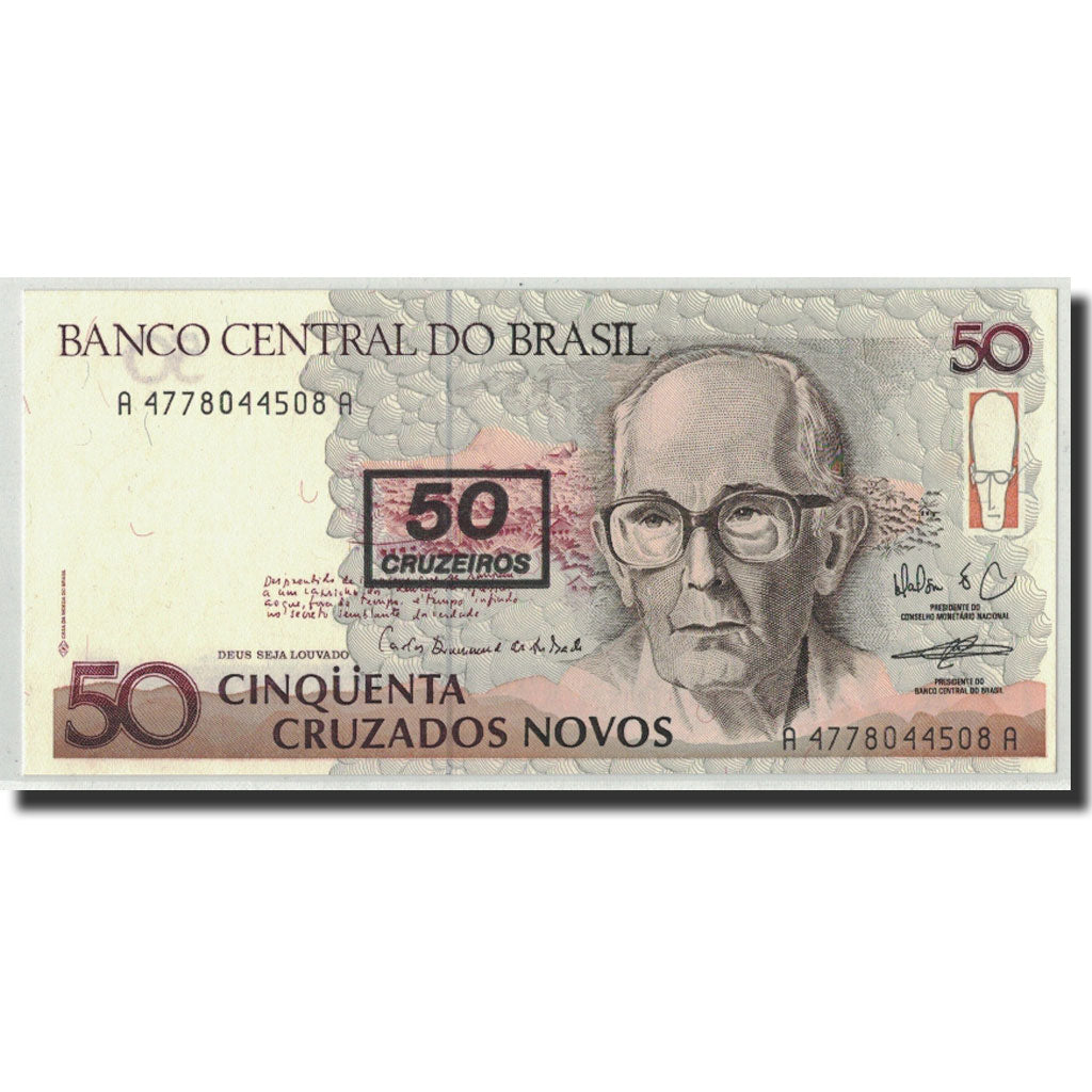 Billet, Brésil, 50 Cruzeiros on 50 Cruzados Novos, Undated (1990), KM:223, SPL
