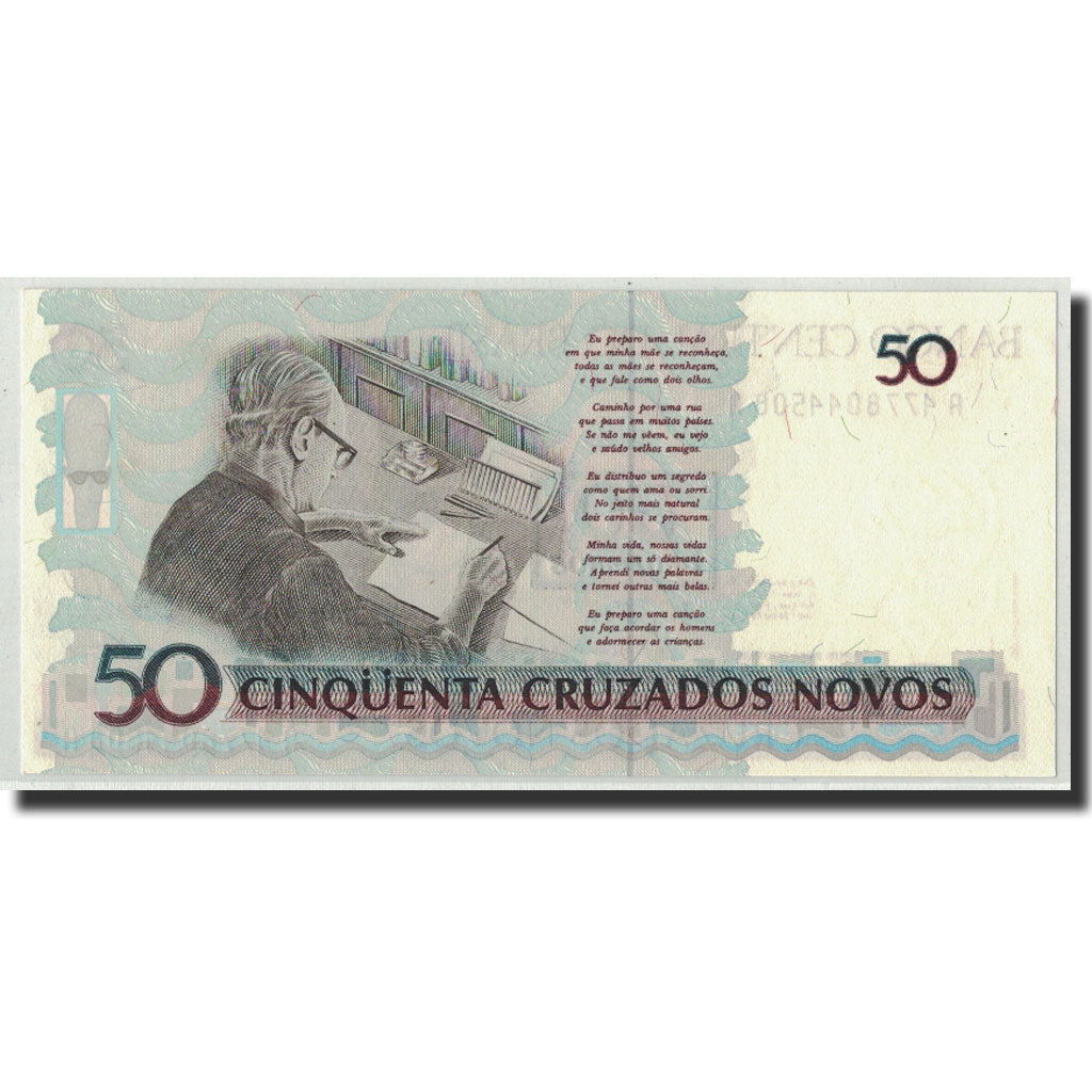 Billet, Brésil, 50 Cruzeiros on 50 Cruzados Novos, Undated (1990), KM:223, SPL