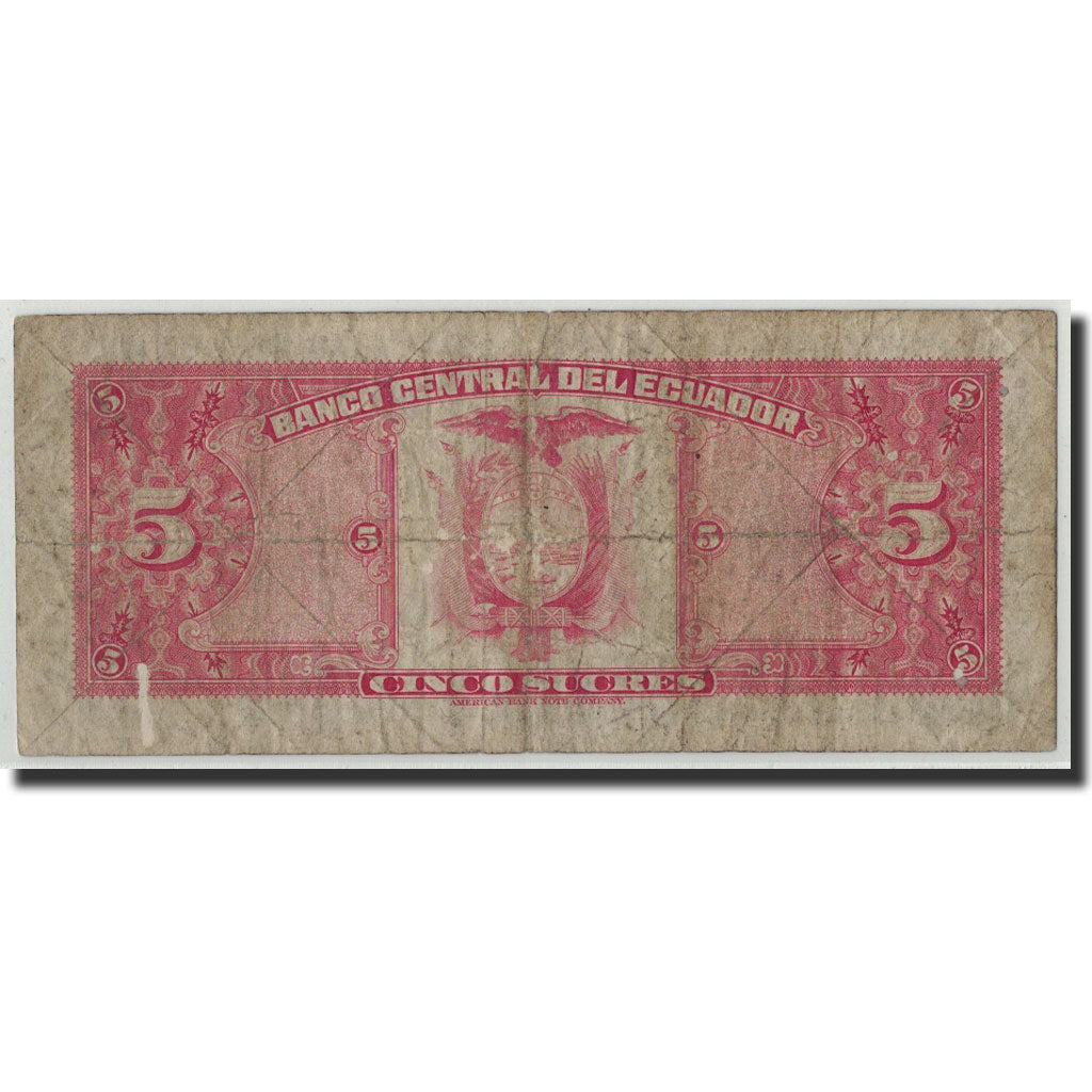 Banknote, Ecuador, 5 Sucres, 1982, 1982-08-20, KM:108b, VG(8-10)