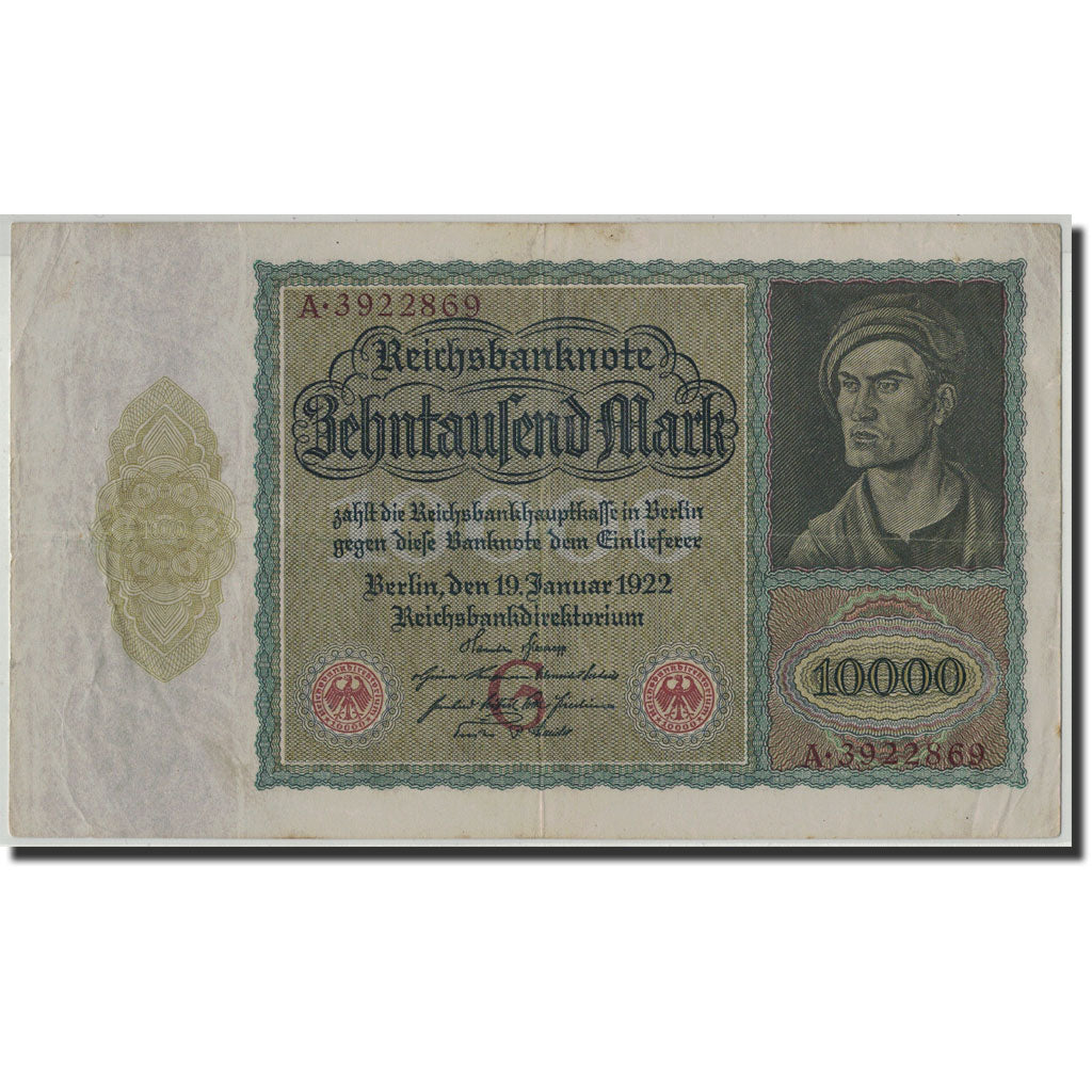Billete, 10,000 Mark, 1922, Alemania, KM:70, 1922-01-19, BC+