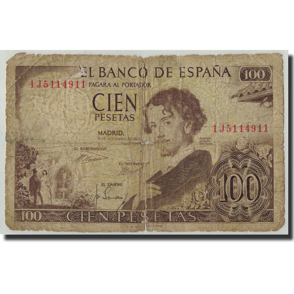 Geldschein, Spanien, 100 Pesetas, 1965, 1965-11-19, KM:150, GE+