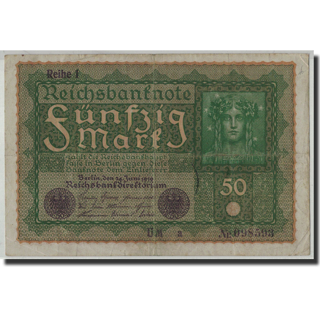 Banknote, Germany, 50 Mark, 1919, 1919-06-24, KM:66, F(12-15)