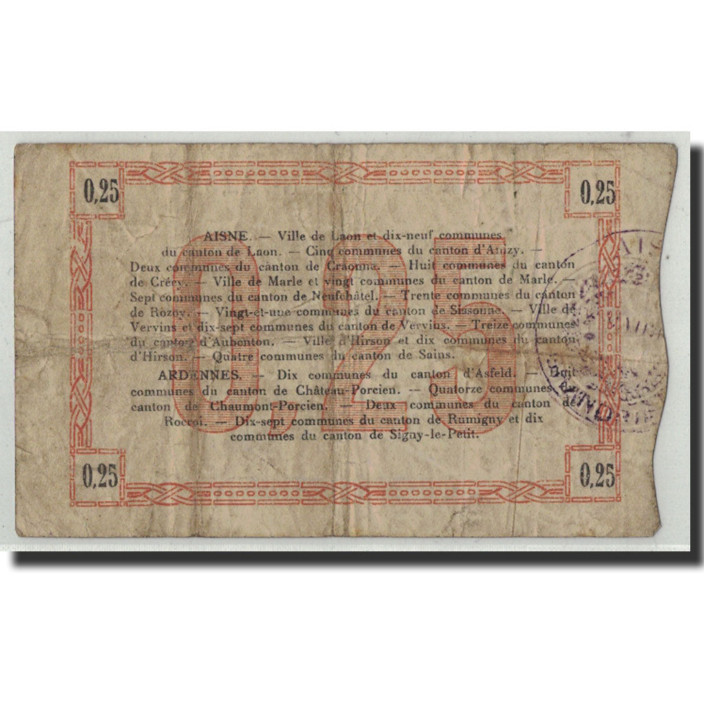 Banknote, Pirot:02-1300, 25 Centimes, 1915, France, VF(20-25), Laon