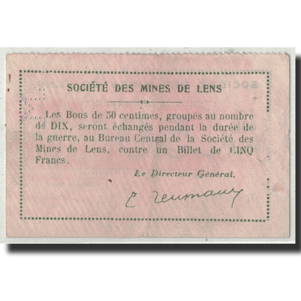 Banknote, Pirot:62-803, 50 Centimes, 1914, France, AU(55-58), Lens