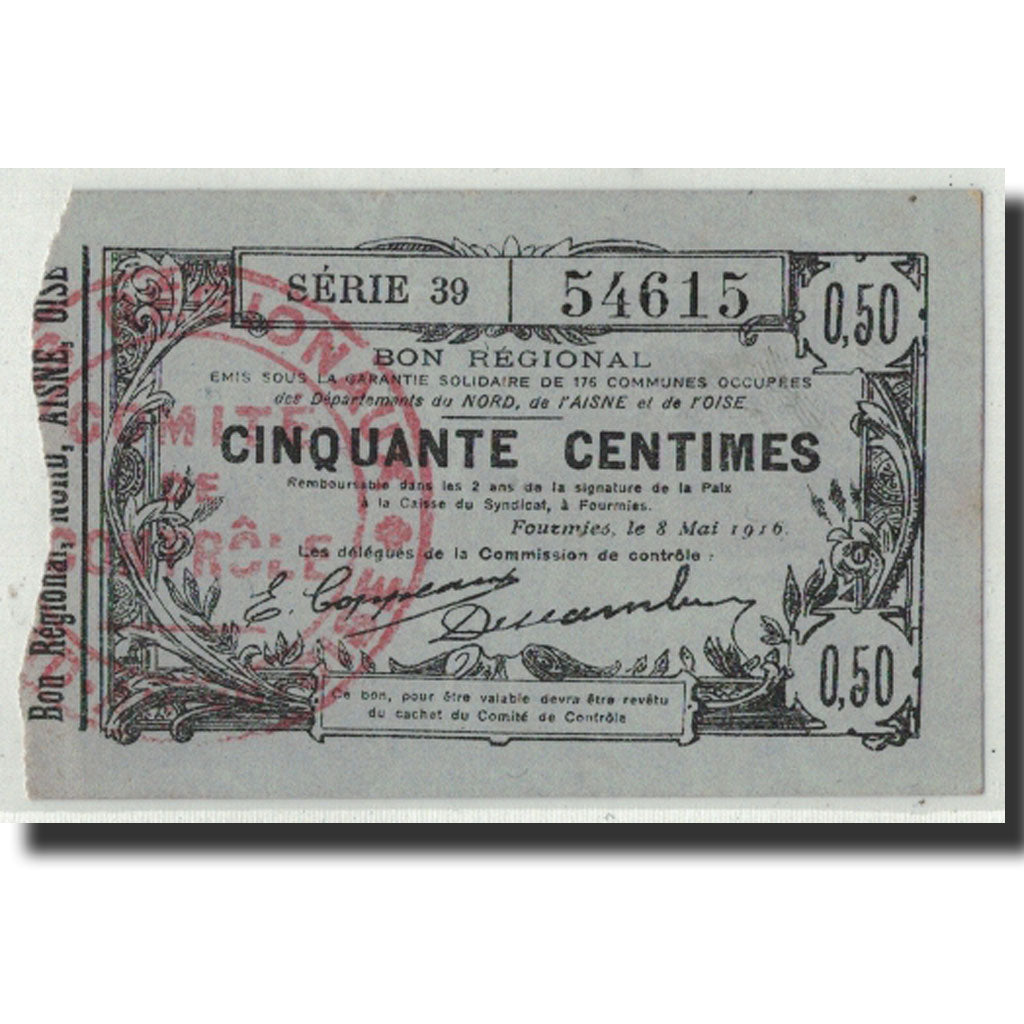 Billet, France, Fourmies, 50 Centimes, 1916, SPL, Pirot:59-1115
