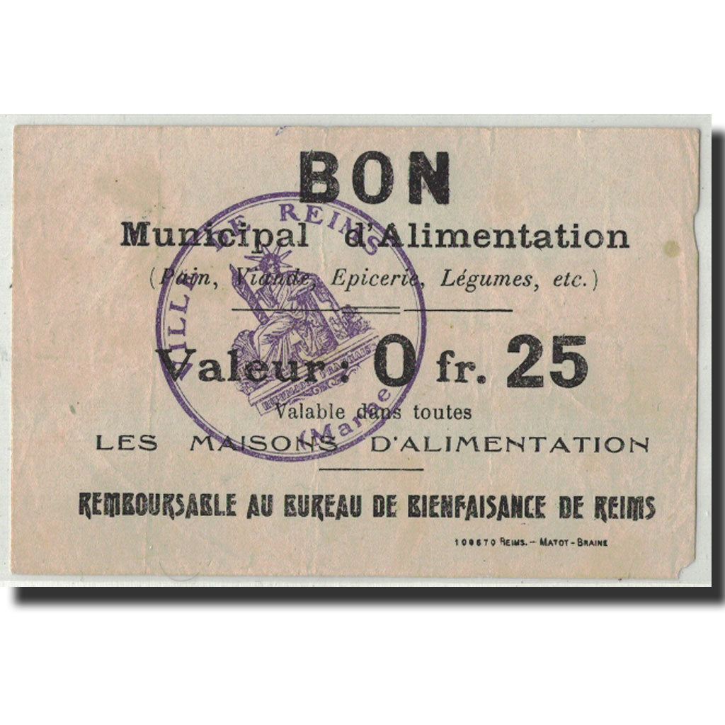 Banknote, Pirot:51-29, 25 Centimes, Undated, France, VF(20-25), Reims